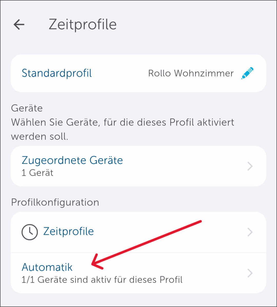 Beschattungsprofil in der Homematic IP App